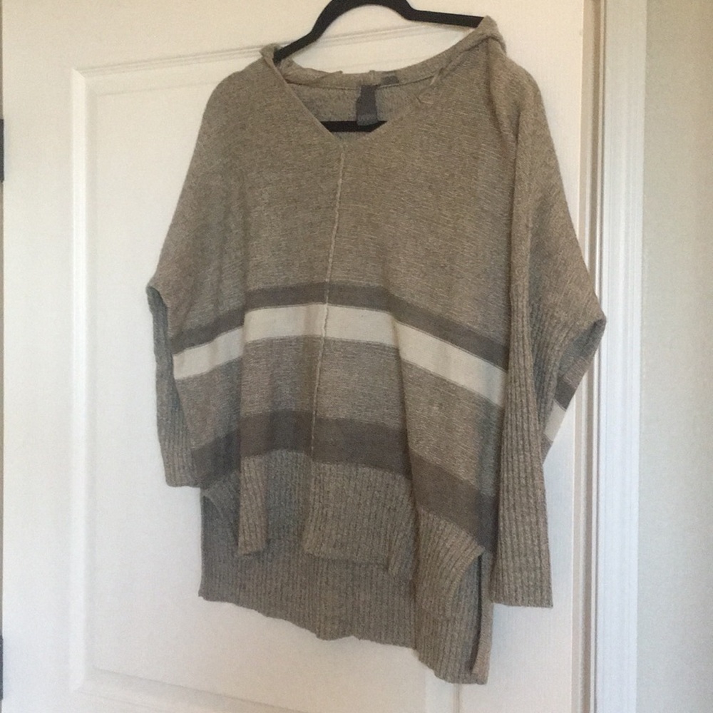 Striped hooded poncho sweater